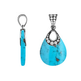 Sterling Silver Pendant With Teardrop Shape Turquoise Shell And Dot Pattern Design